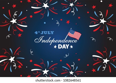 Happy independence day card United States of America, 4 th of July, with fireworks.