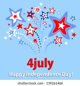 Happy independence day card United States of America, 4 th of July. Celebration blue background with firework and place for your text. vector illustration