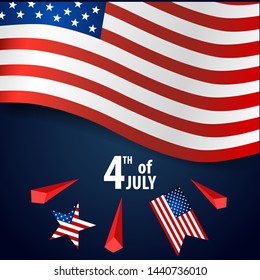 Happy independence day card United States of America. American Flag paper design, vector illustration.

