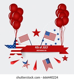 Happy independence day card United States of America. American Flag paper design, vector illustration.