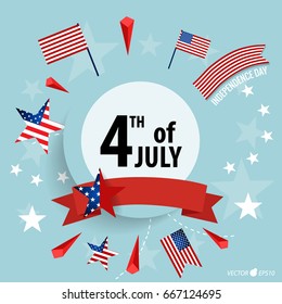 Happy independence day card United States of America. American Flag paper design, vector illustration.