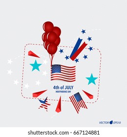 Happy independence day card United States of America. American Flag paper design, vector illustration.