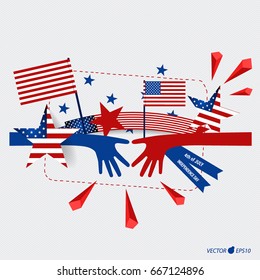 Happy independence day card United States of America. American Flag paper design, vector illustration.