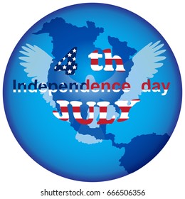 Happy Independence day card,background,logo,icon. The eagle,the globe with a flag USA and text 4 July.Fourth of july independence day of the usa.Vector illustration


