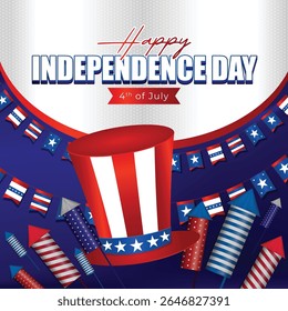 Happy Independence Day Celebration with Fireworks and Patriotic Elements