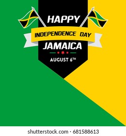 Happy Independence Day Celebration of Jamaica greetings and wishes. Creative concept vector illustration with flag and patriotic elements. 