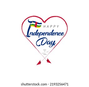 happy independence day of Central African Republic. Airplane draws cloud from heart. National flag vector illustration on white background.