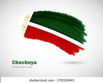 Happy independence day of Chechnya with artistic watercolor country flag background. Grunge brush flag illustration