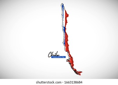 Happy independence day of Chile. Abstract national country map with Chile flag vector illustration.