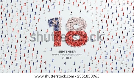 Happy Independence Day Chile. A large group of people form to create the number 18 as Chile celebrates its Independence Day on the 18th of September. Vector illustration.