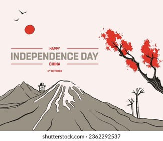 Happy Independence day, China Independence day, China, Chinese painting, 1st October, 1 October, Independence Day, National Day, Vector Illustration background, Typographic Design, Minimal Vector  
