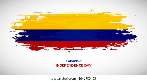 Happy independence day of Colombia. Brush flag of Colombia vector illustration. Abstract watercolor concept of national brush flag background. Brush stroke background.