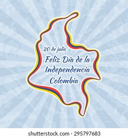 Happy Independence Day in Colombia. Greeting card for 20 July with text Feliz Dia de la Independencia. Retro with vintage background.