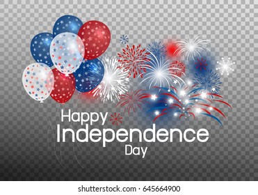 Happy independence day concept design of balloon with firework on transparency background vector illustration