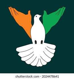 Happy Independence Day Concept With Flying Dove And Hand Tricolor 