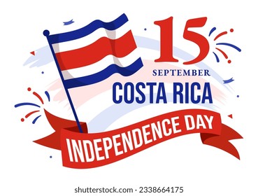 Happy Independence Day of Costa Rica Vector Illustration on September 15 with Waving Flag Background and Confetti in Hand Drawn Templates