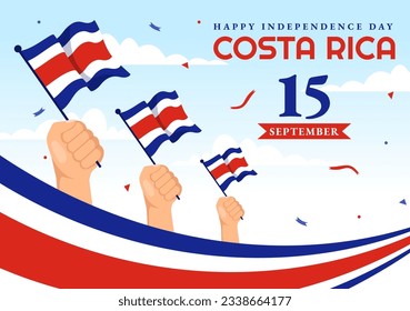 Happy Independence Day of Costa Rica Vector Illustration on September 15 with Waving Flag Background and Confetti in Hand Drawn Templates