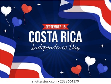 Happy Independence Day of Costa Rica Vector Illustration on September 15 with Waving Flag Background and Confetti in Hand Drawn Templates