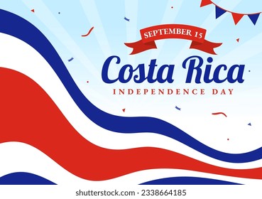 Happy Independence Day of Costa Rica Vector Illustration on September 15 with Waving Flag Background and Confetti in Hand Drawn Templates