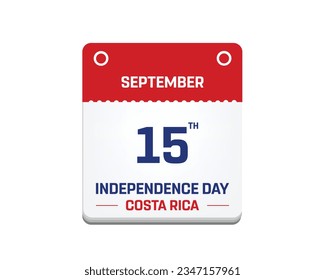 Happy Independence day, Costa Rica Independence day, Costa Rica, Costa Rica Calender, 15 September, 15th September, Independence day, National Day, Calender Typographic design Vector Illustration