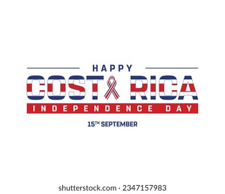 Happy Independence day, Costa Rica Independence day, Costa Rica, Costa Rica Ribbon FLag, 15th September, 15 September, National Day, Independence day, Ribbon Typographic design Vector Illustration
