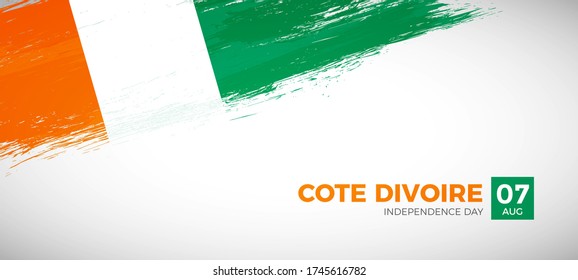 Happy independence day of Cote dIvoire. Brush painted grunge flag of Cote dIvoire country. Classic brush flag vector background