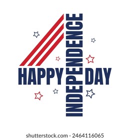 Feliz Día de la Independencia concepto creativo en la carta 4. Estrellas de color rojo y azul. Banderas rojas americanas. Cartel del 4 de julio, tarjeta de felicitación, Anuncio, logo. Etiqueta número 4.