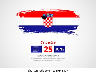 Happy Independence Day of Croatia. Abstract country flag on hand drawn brush stroke vector patriotic background.