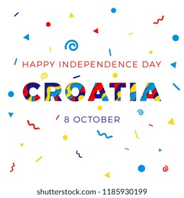 happy independence day of croatia  banner design layout with paper cut colorful layered text. vector illustration for greeting cards, posters, invitations, brochures
