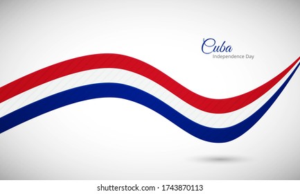 Feliz día de la independencia de Cuba. Creativo y brillante fondo de la bandera cubana ondulada con tipografía de texto.