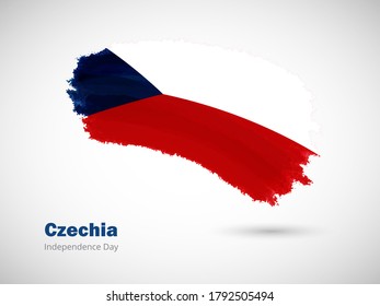 Happy independence day of Czechia with artistic watercolor country flag background. Grunge brush flag illustration