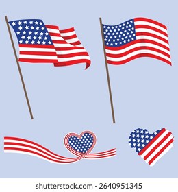 
Happy Independence Day design with USA flag inside a heart shape, ideal for 4th of July celebration cards, banners, decorations, and patriotic projects