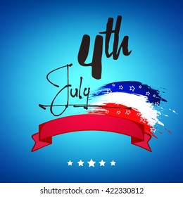 happy independence day design for usa with flag colors and text written on it.