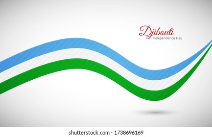 Happy independence day of Djibouti. Creative shiny wavy Djibouti flag background with text typography.