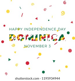 happy independence day of dominica banner design layout with paper cut colorful layered text. vector illustration for greeting cards, posters, invitations, brochures