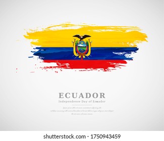 Happy independence day of Ecuador with artistic watercolor country flag background