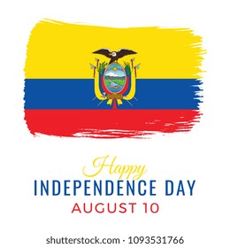 happy independence day of ecuador banner layout design with text and national flag in shape of brush stroke on white background