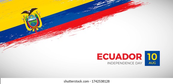 Happy independence day of Ecuador. Brush painted grunge flag of Ecuador country. Classic brush flag vector background