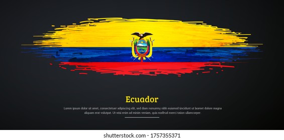 Happy independence day of Ecuador with watercolor grunge brush flag background