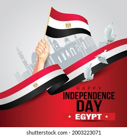 happy independence day Egypt. hands holding with Egyptian flag. vector illustration design.