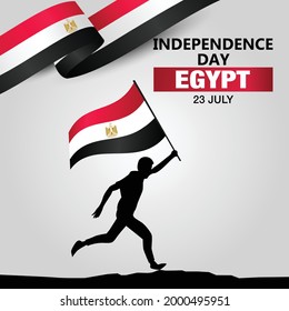 Happy independence Day Egypt Vector Template Design Illustration design. silhouette man running Egypt flag