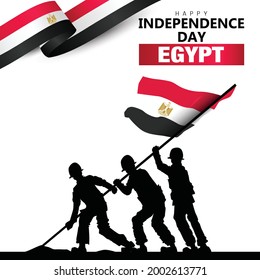 Happy independence day Egypt Vector Template Design Illustration. silhouette soldiers raising with flag