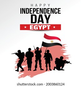 Happy independence day Egypt Vector Template Design Illustration. silhouette soldiers raising with flag