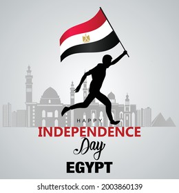 Happy independence Day Egypt Vector Template Design Illustration design. silhouette man running Egypt flag