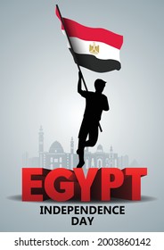 Happy independence Day Egypt Vector Template Design Illustration design. silhouette man running Egypt flag