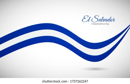 Happy independence day of El Salvador. Classic shiny wavy El Salvador flag background with text typography.