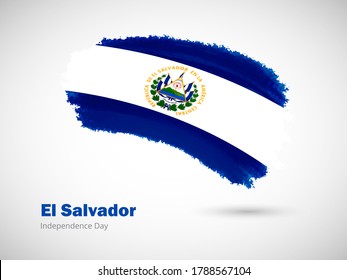 Happy independence day of El Salvador with artistic watercolor country flag background. Grunge brush flag illustration