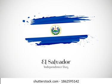 Feliz Día de la Independencia de El Salvador con un creativo fondo de bandera de brocha