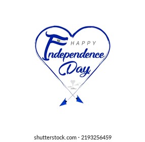 happy independence day of El Salvador. Airplane draws cloud from heart. National flag vector illustration on white background.