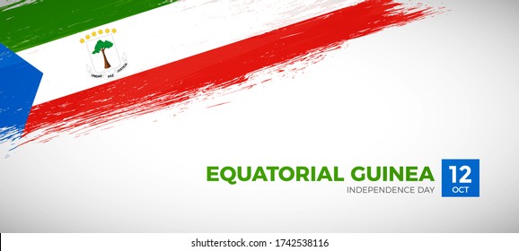 Feliz Día de la Independencia de Guinea Ecuatorial. Bandera gruesa pintada de pincel del país de Guinea Ecuatorial. Fondo vectorial del indicador de pincel artístico